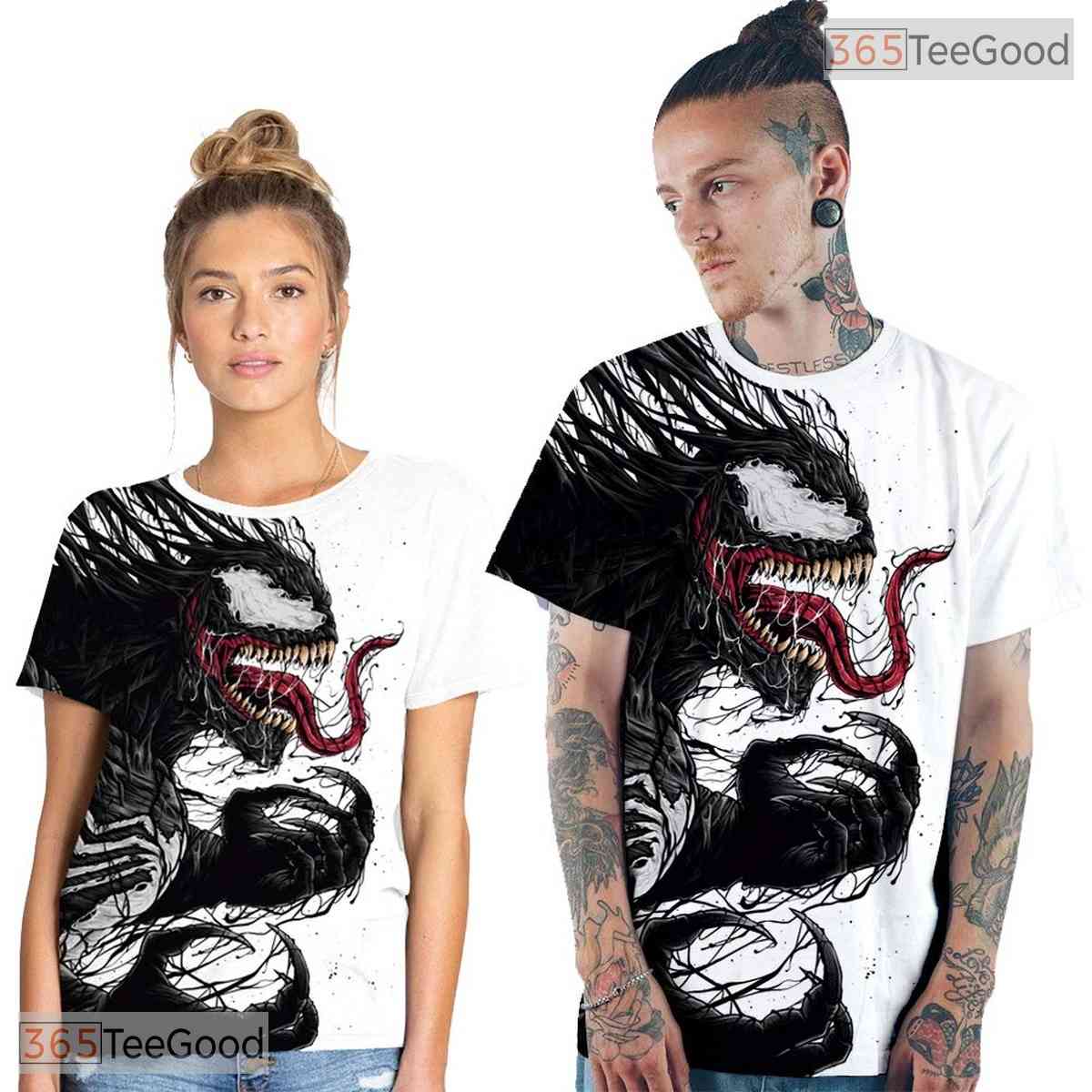 Dark Symbiote Alien Black White Graphic 3D Printed Casual Unisex Tee Shirt Top