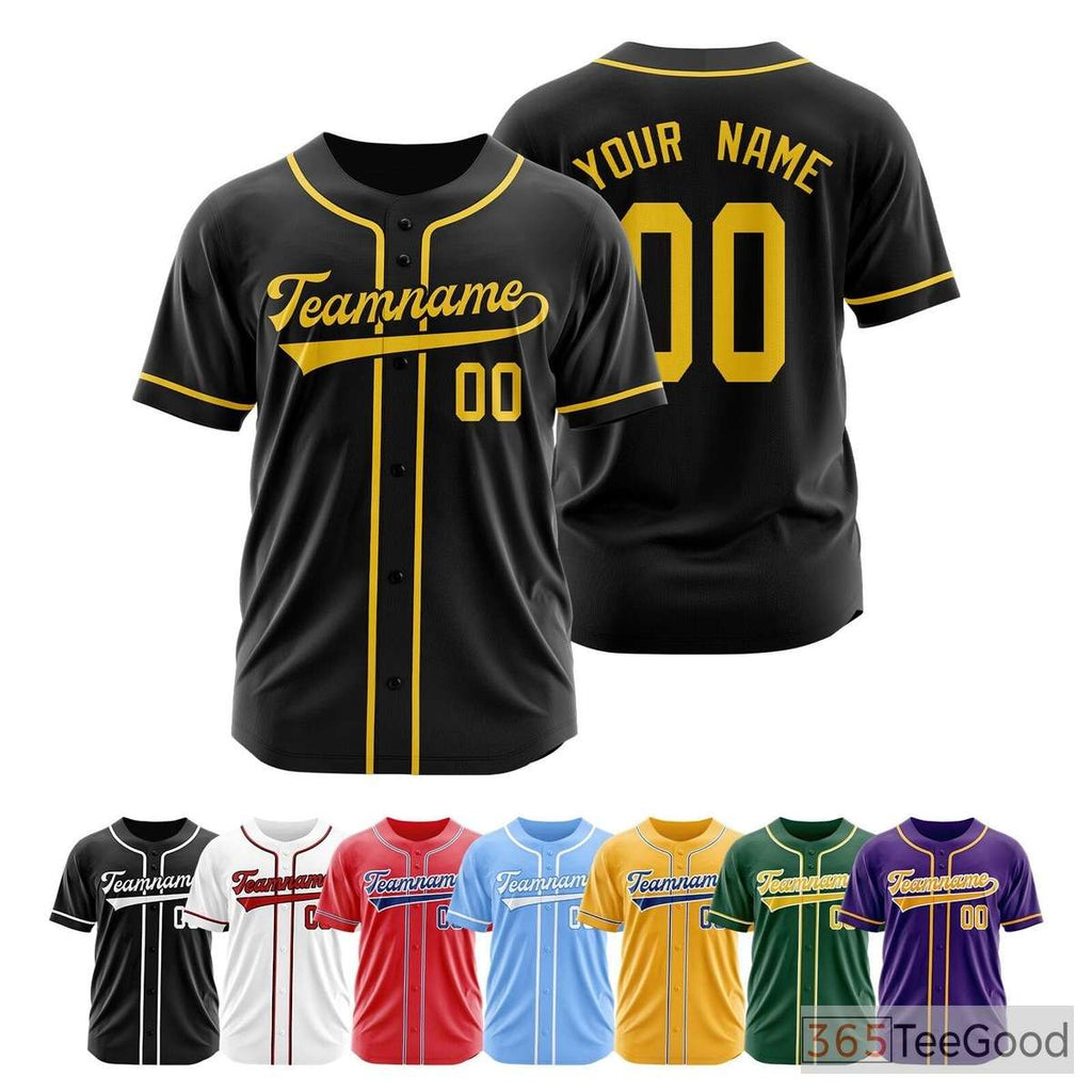 Black Yellow Baseball Jersey Tee for Men & Women - Customize Your Signature Look