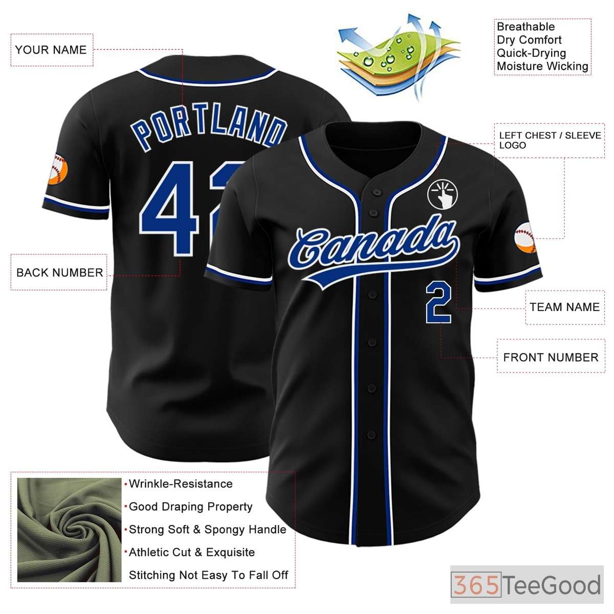 Black & Blue Baseball Jersey Tee for Men & Women - Personalize Your Team Look