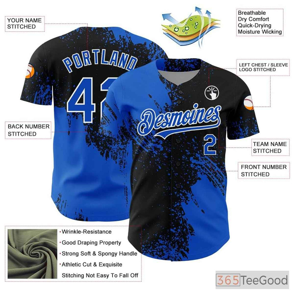 Black & Blue Baseball Jersey Tee for Men & Women - Stitched Custom Name & Number