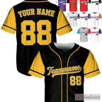 Black & Gold Baseball Jersey Tee - Customize with Your Stitched Name, Number, or Logo