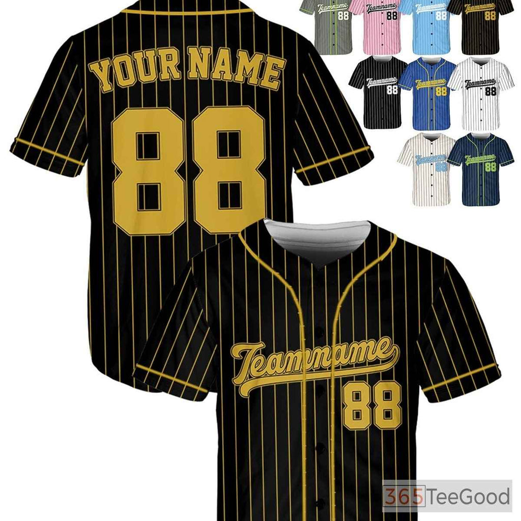 Black & Gold Baseball Jersey Tee - Customize with Your Name & Number for All Ages