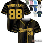 Black & Gold Baseball Jersey Tee - Customize with Your Name & Number for All Ages