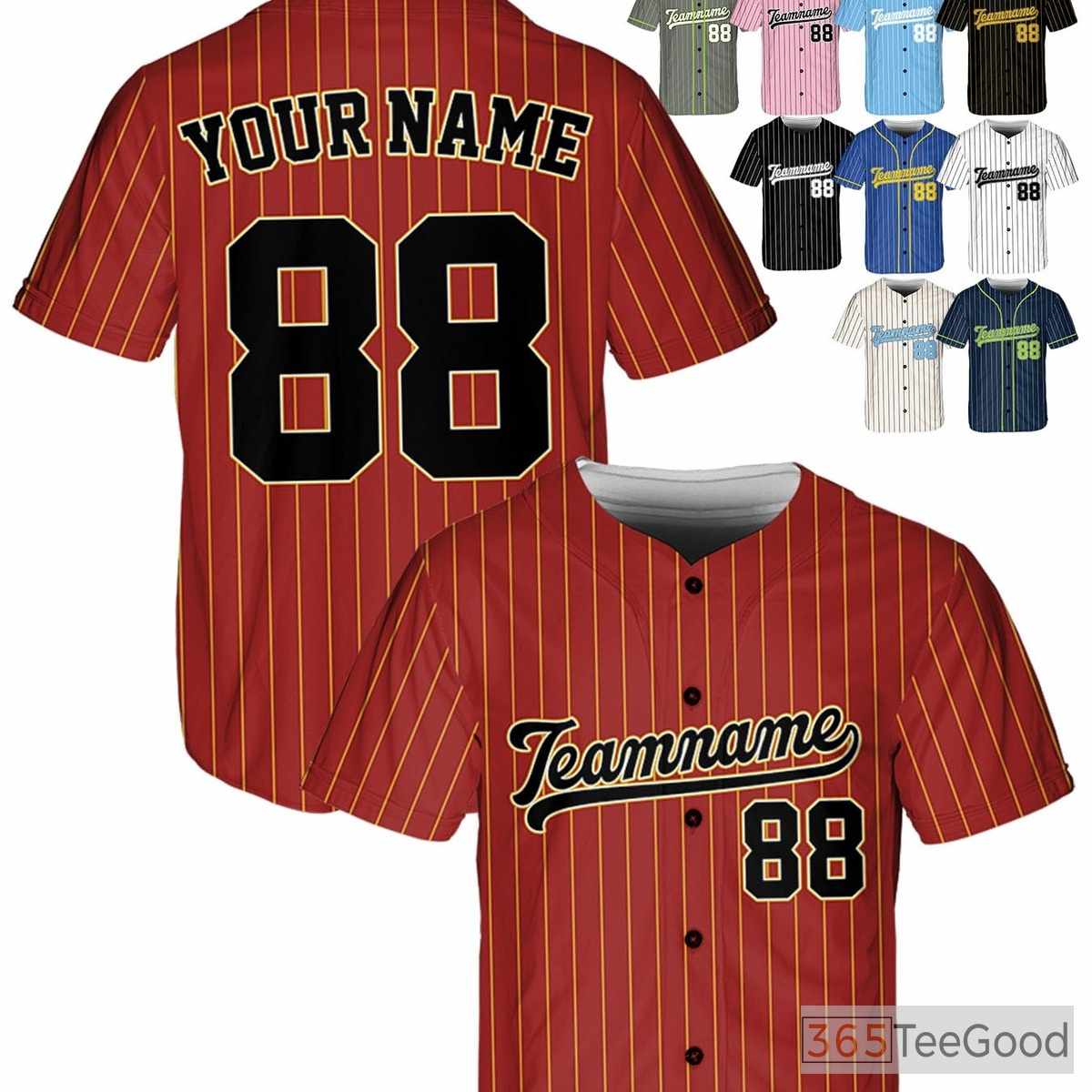 Black & Gold Baseball Jersey Tee with Stitched Name, Number & Logo Details