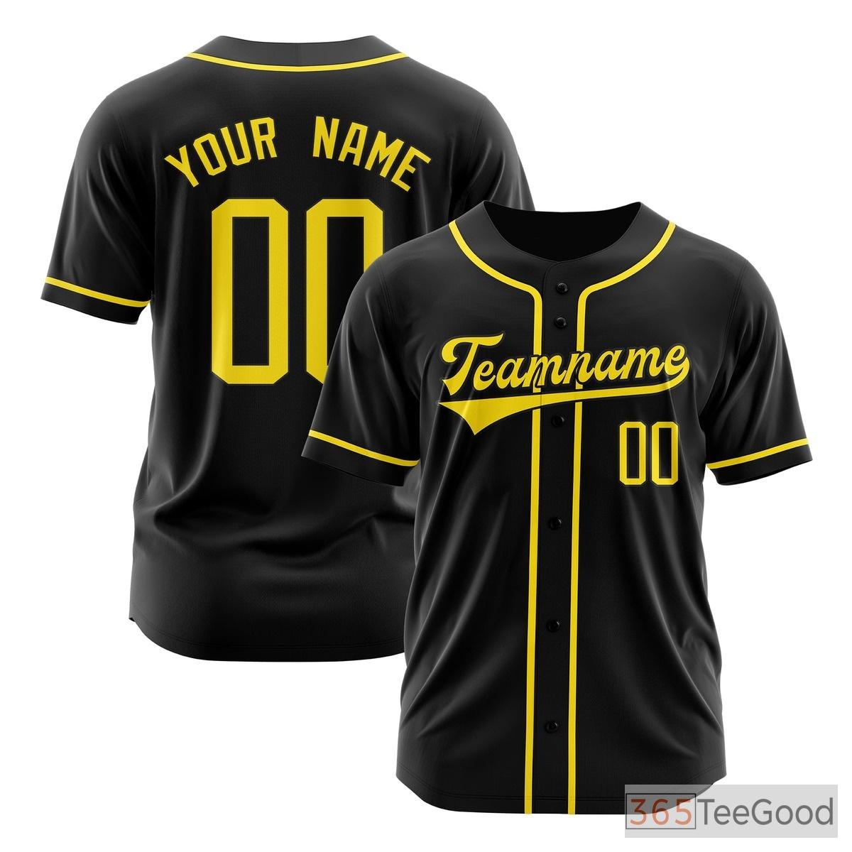 Black & Gold Baseball Jersey for Men & Women - Your Custom Name, Number & Logo