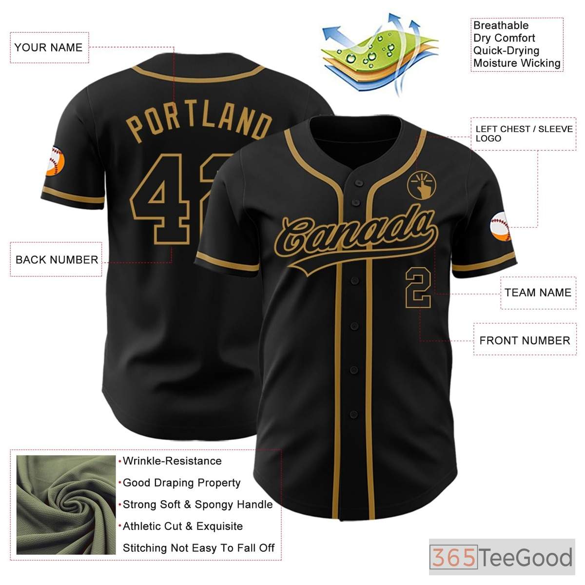 Black & Gold Baseball Jersey Tee for Men & Women - Customizable for Your Look