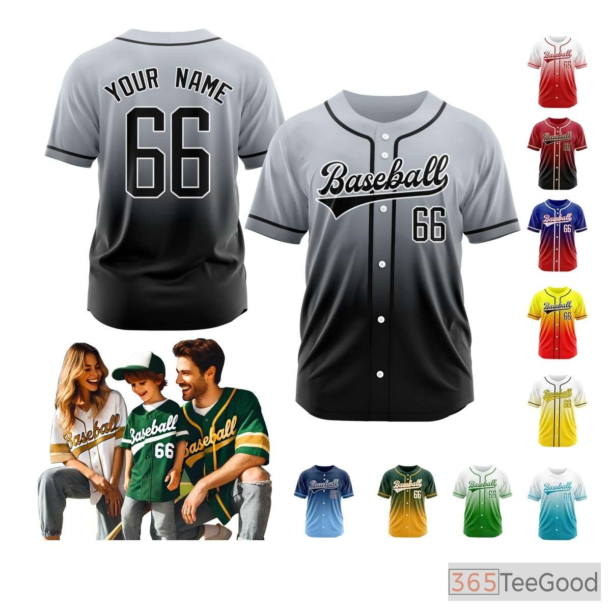 Black & Gray Baseball Jersey Tee for Men & Women - Personalized Stitched Team & Player Look