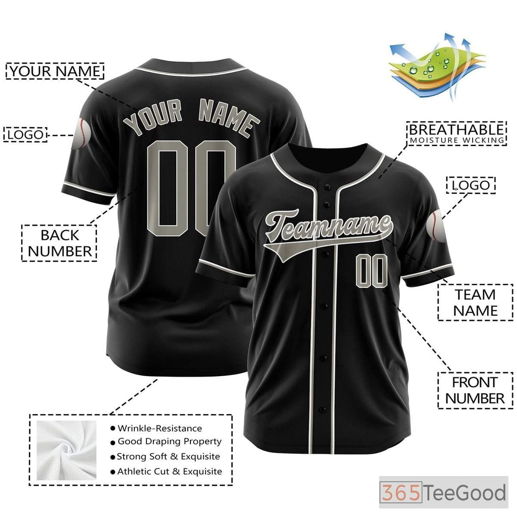 Black & Gray Baseball Jersey for Men & Women - Personalize Your Team Look