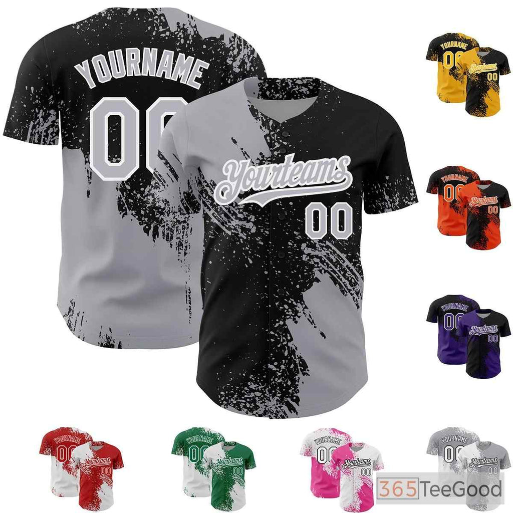 Black & Gray Custom Baseball Jersey Tee for Men & Women - Stitched Player Details