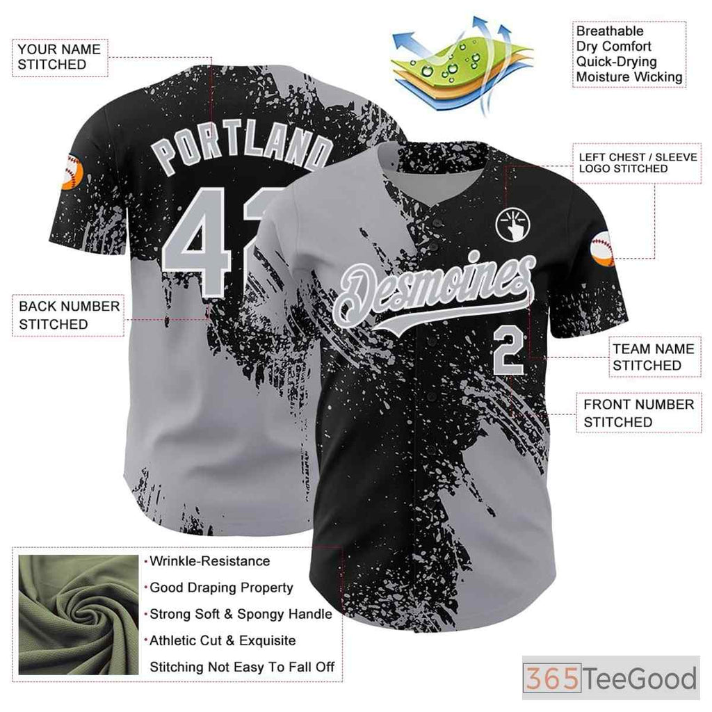 Black & Gray Custom Baseball Jersey Tee for Men & Women - Stitched Player Details