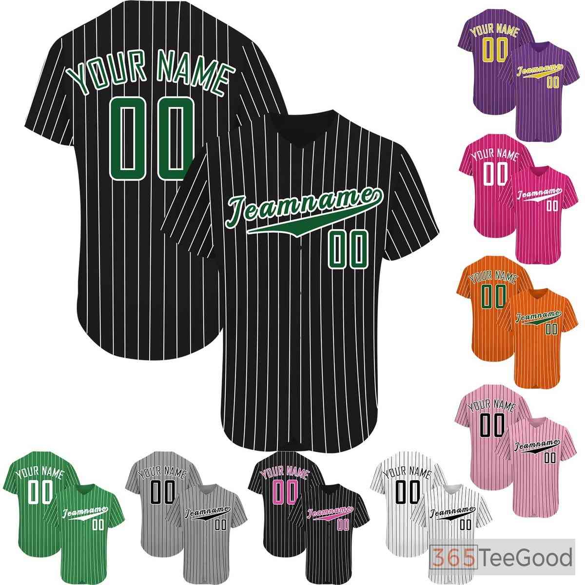 Black & Green Baseball Jersey Tee for Men & Women - Design Your Own Player Details
