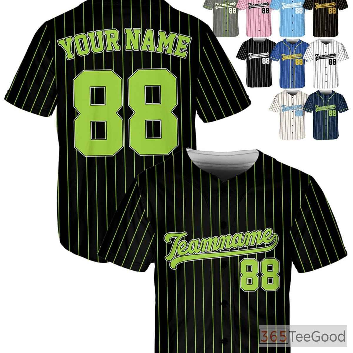 Black & Green Baseball Jersey Tee - Create Your Custom Name, Number & Logo