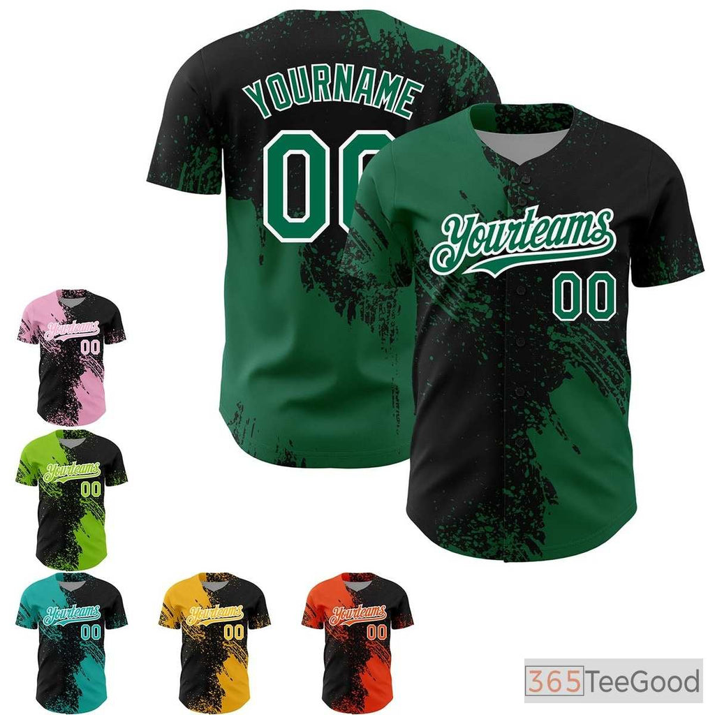 Black & Green Baseball Jersey Tee - Add Your Stitched Name & Number