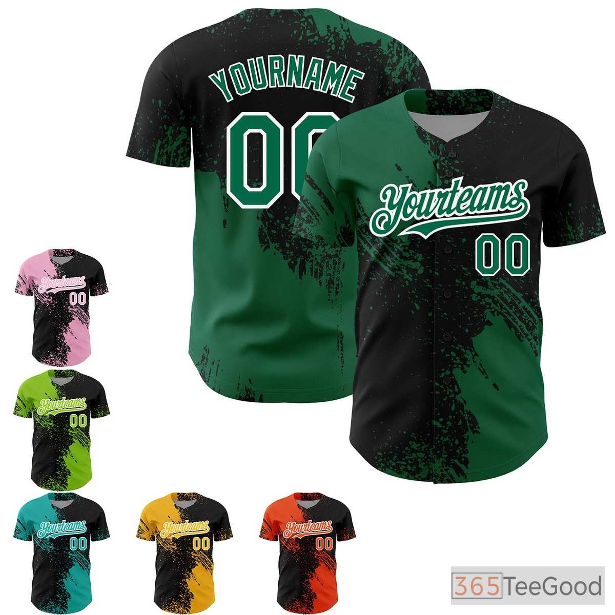 Black & Green Baseball Jersey Tee - Add Your Stitched Name & Number