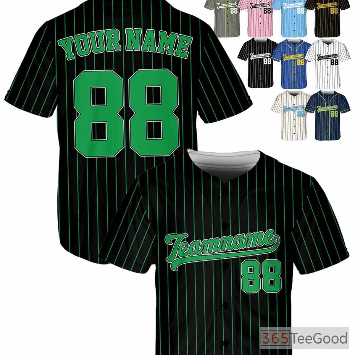 Black & Green Baseball Jersey Tee - Custom Name, Number, or Logo Personalization