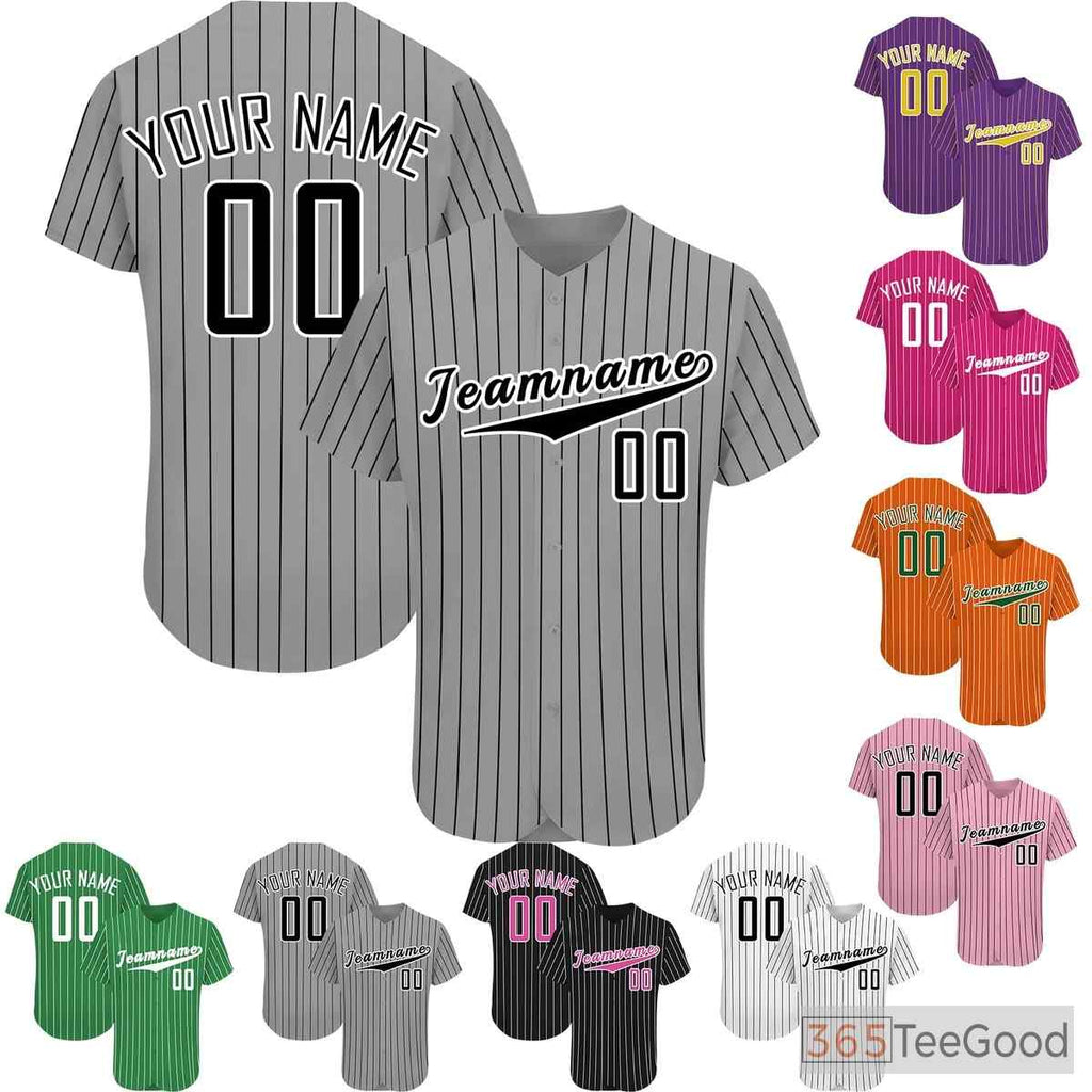 Black & Grey Striped Baseball Jersey for Men & Women - Add Your Custom Text & Logo