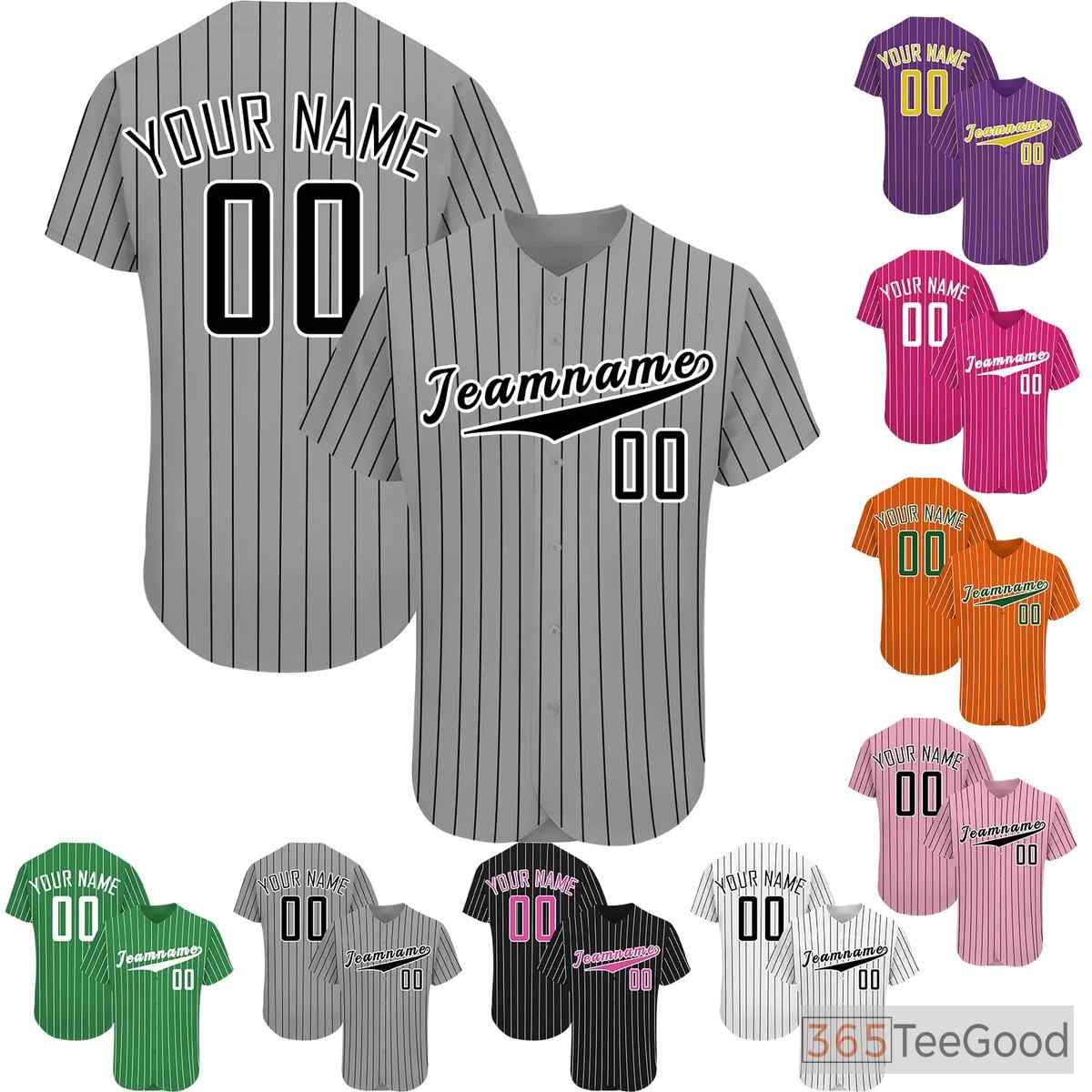 Black & Grey Striped Baseball Jersey for Men & Women - Add Your Custom Text & Logo