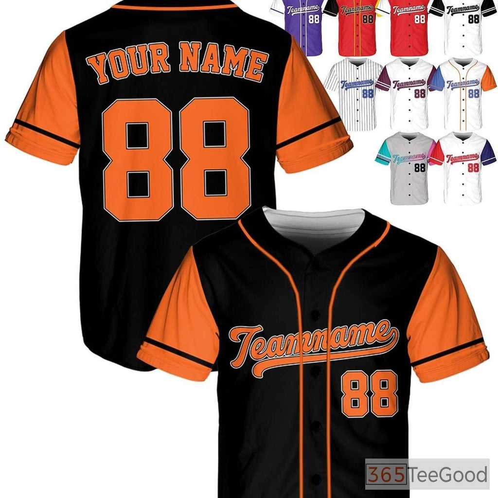 Black & Orange Baseball Jersey Tee - Customizable with Your Stitched Name, Number & Logo