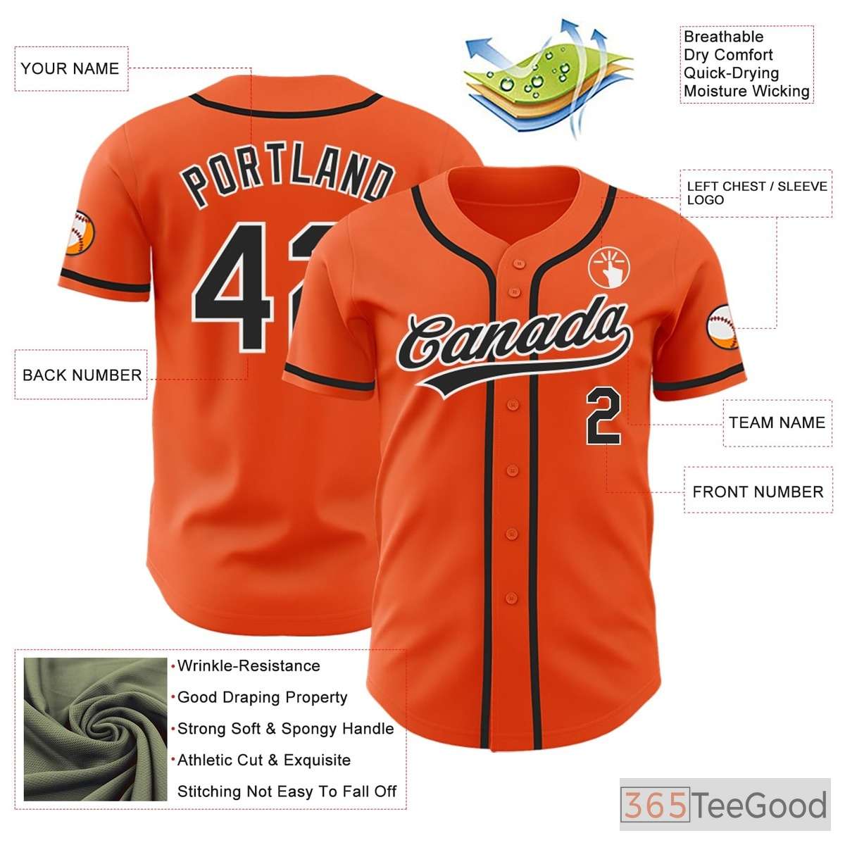 Black & Orange Baseball Jersey Tee for Men & Women - Design Your Custom Team & Fan Apparel