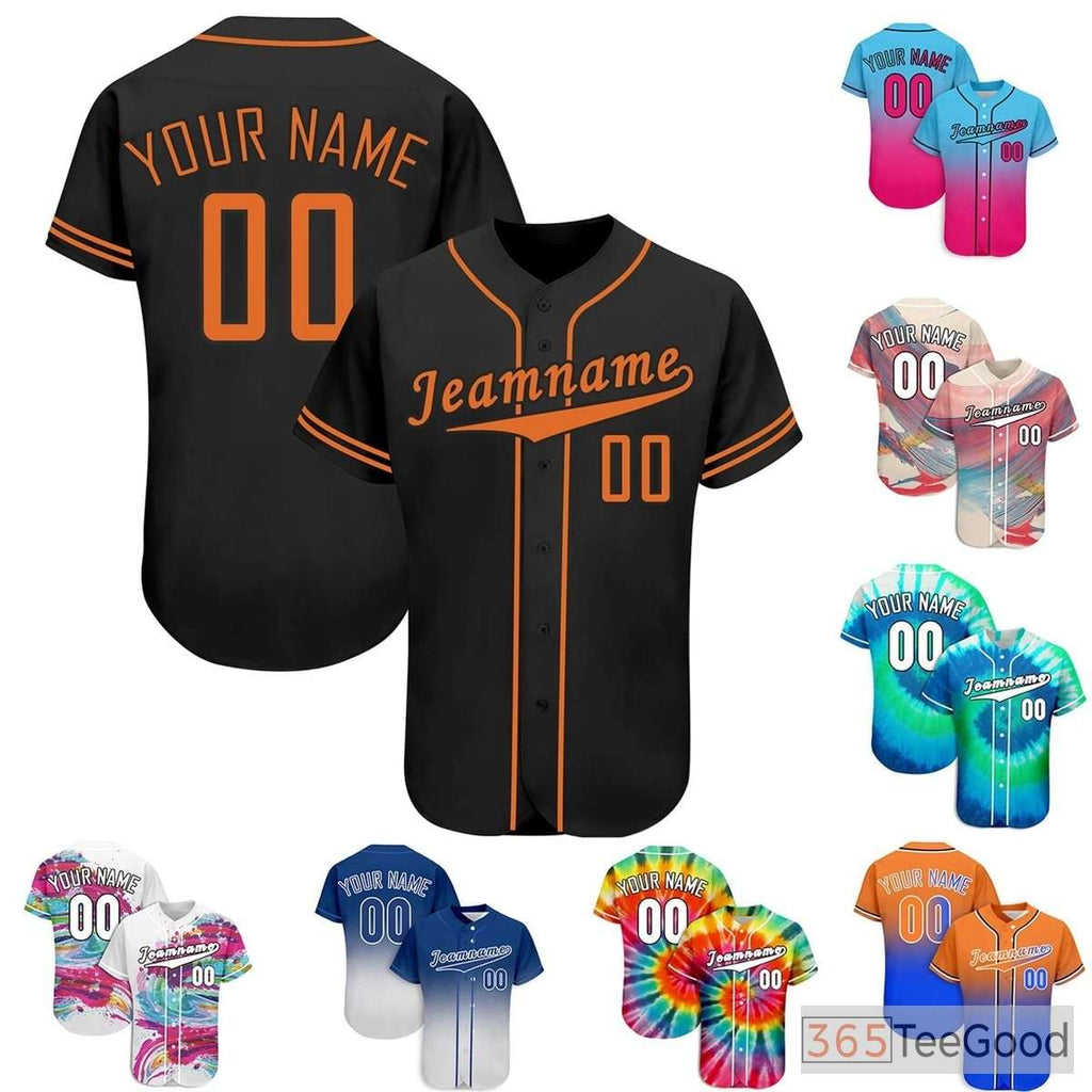 Black & Orange Custom Baseball Jersey Button Down Personalized Unisex Fan Uniforms