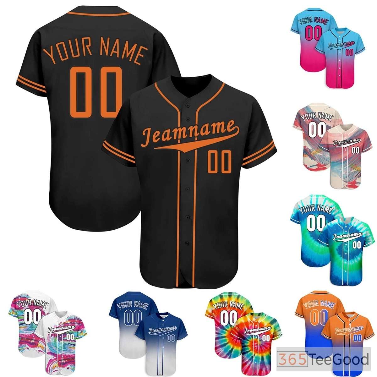 Black & Orange Custom Baseball Jersey Button Down Personalized Unisex Fan Uniforms