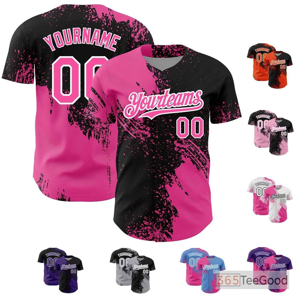 Black & Pink Baseball Jersey Tee - Personalized with Custom Stitched Name & Number