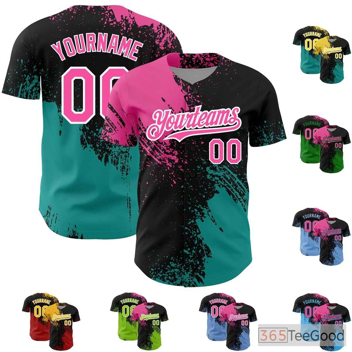 Black & Pink Baseball Jersey Tee - Custom Stitched Name & Number Details