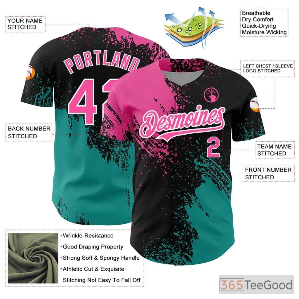 Black & Pink Baseball Jersey Tee - Custom Stitched Name & Number Details
