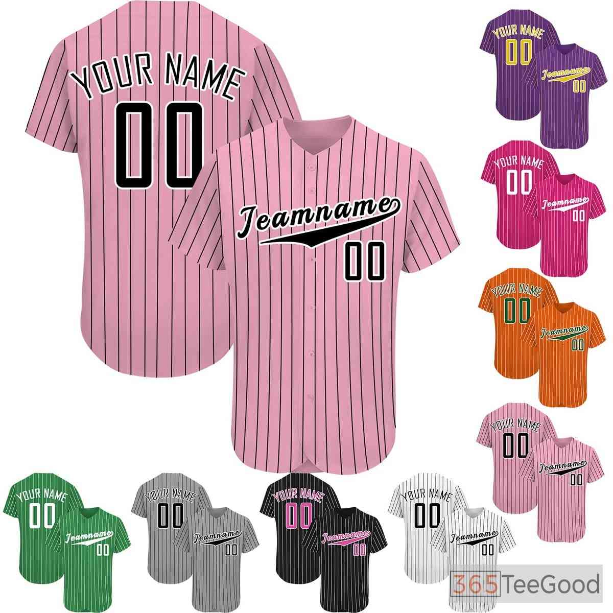 Black & Pink Striped Baseball Jersey Tee for Men & Women - Design Your Own Text