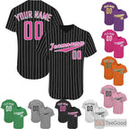 Black & Pink Striped Baseball Jersey Tee for Men & Women - Custom Player Details