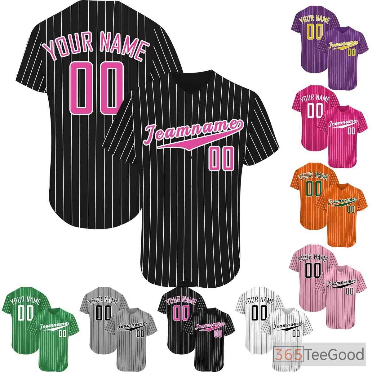 Black & Pink Striped Baseball Jersey Tee for Men & Women - Custom Player Details