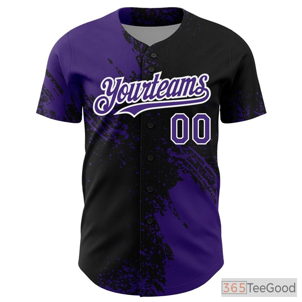 Black & Purple Baseball Jersey Tee - Custom Stitched Player Name, Number & Team Logo