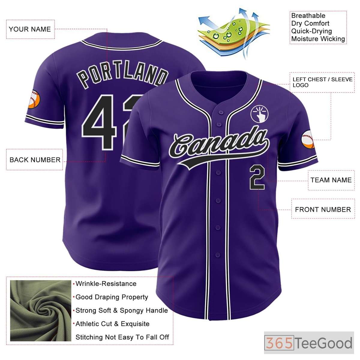 Black & Purple Baseball Jersey Tee for Men & Women - Personalized for Your Custom Design