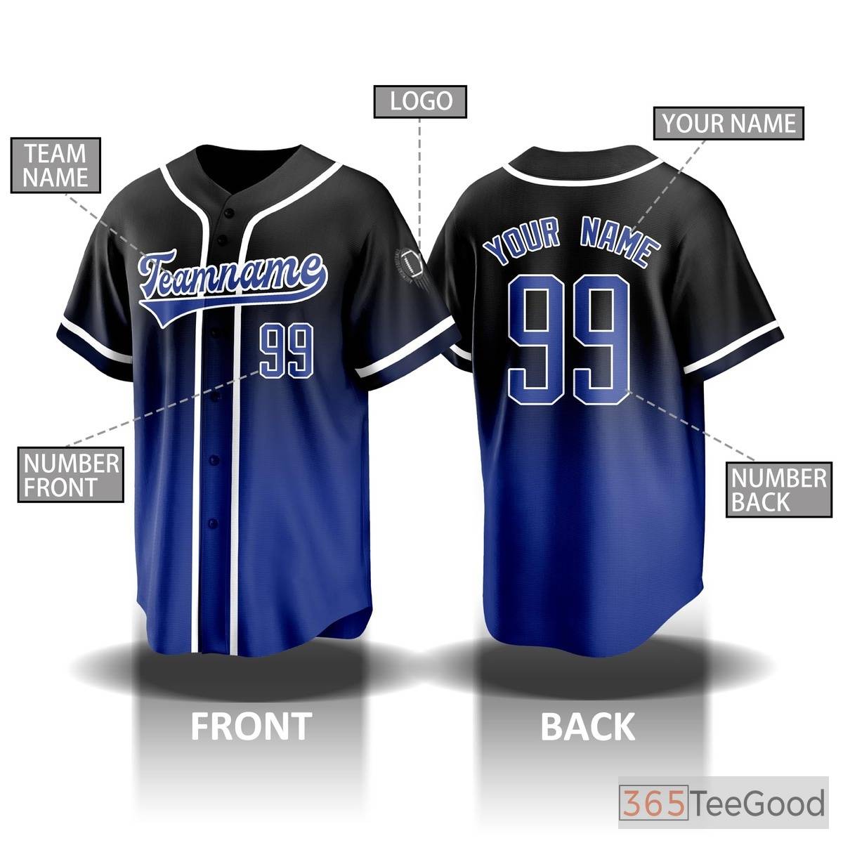 Black & Purple Baseball Jersey Tee for Men & Women - Customizable Player Details