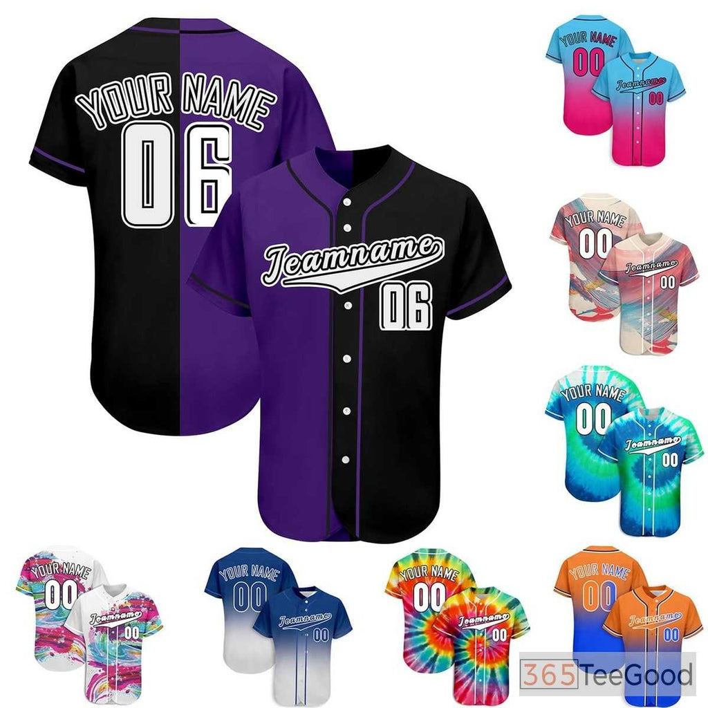 Black & Purple Custom Baseball Jersey Tee Personalized Unisex Sports Fan Name Shirt