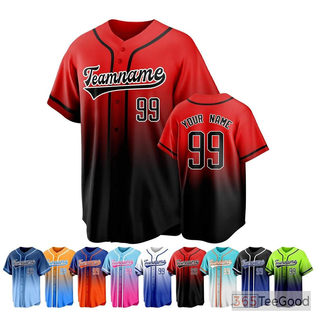 Black & Red Baseball Jersey Tee for Men & Women - Personalized Name, Number & Text