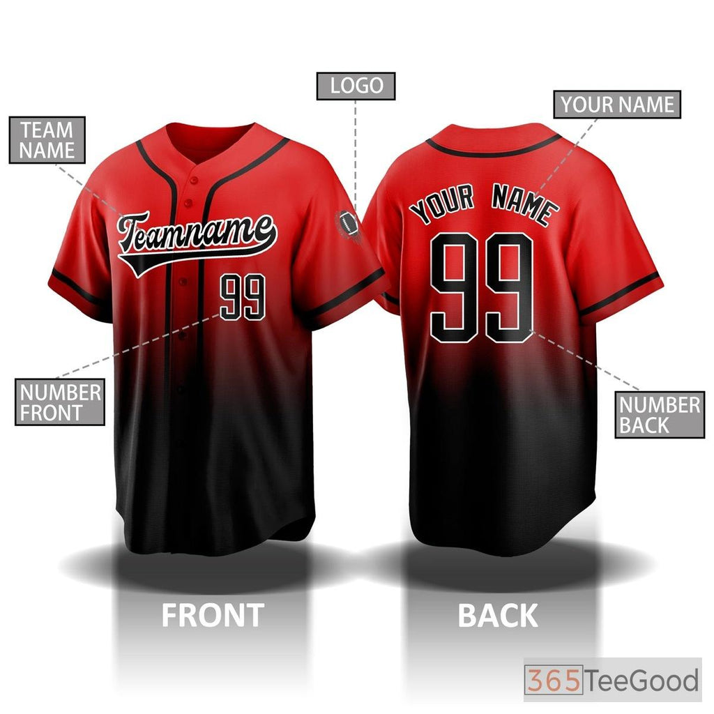 Black & Red Baseball Jersey Tee for Men & Women - Personalized Name, Number & Text
