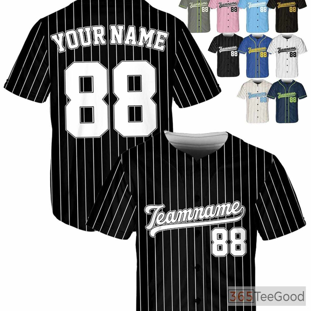 Black & White Baseball Jersey Tee with Individual Name, Number, and Logo Options