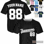 Black & White Baseball Jersey Tee with Individual Name, Number, and Logo Options