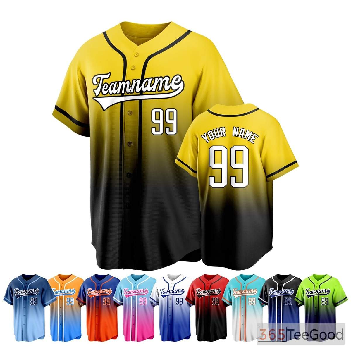Black & Yellow Baseball Jersey Tee for Men & Women - Personalize Your Name & Number