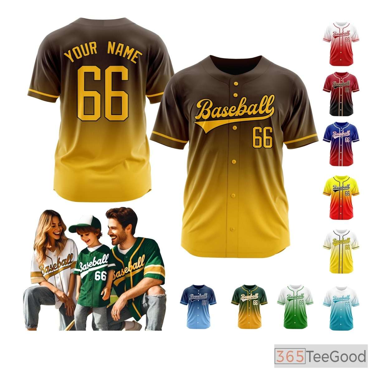 Black & Yellow Baseball Jersey Tee for Men & Women - Design Your Own Personalized Details