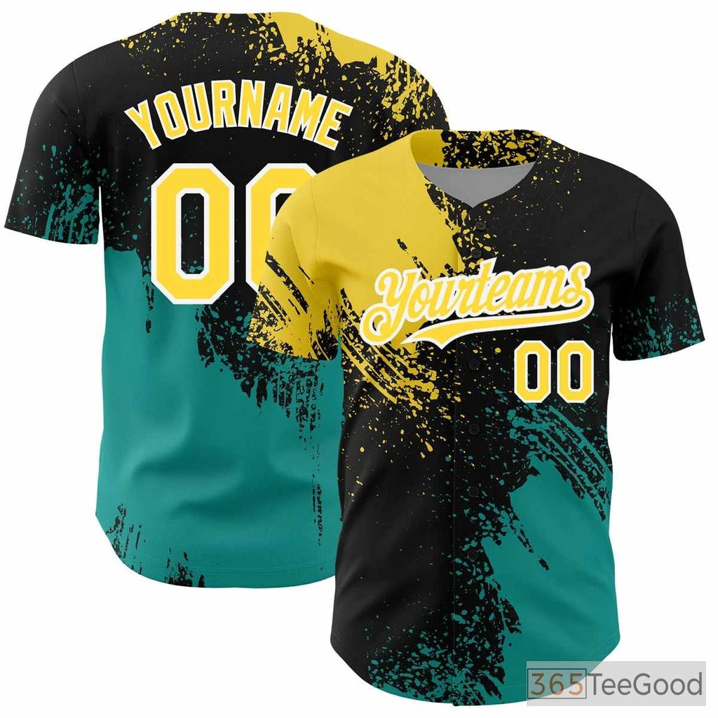 Black & Yellow Baseball Jersey Tee - Personalized with Stitched Name & Number