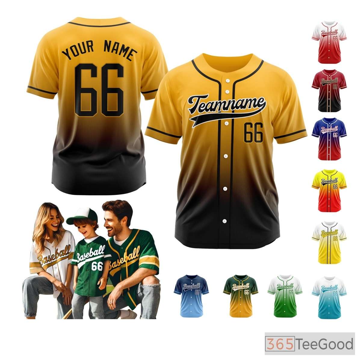 Black & Yellow Baseball Jersey for Men & Women - Personalized Team & Player Details