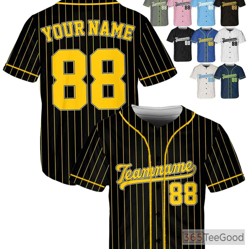 Black & Yellow Baseball Jersey Tee - Personalized with Your Custom Stitched Name, Number & Logo