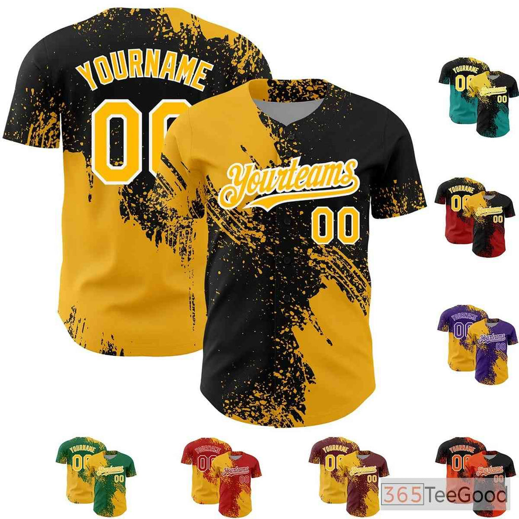 Black & Yellow Baseball Jersey Tee with Custom Stitched Name and Number Details