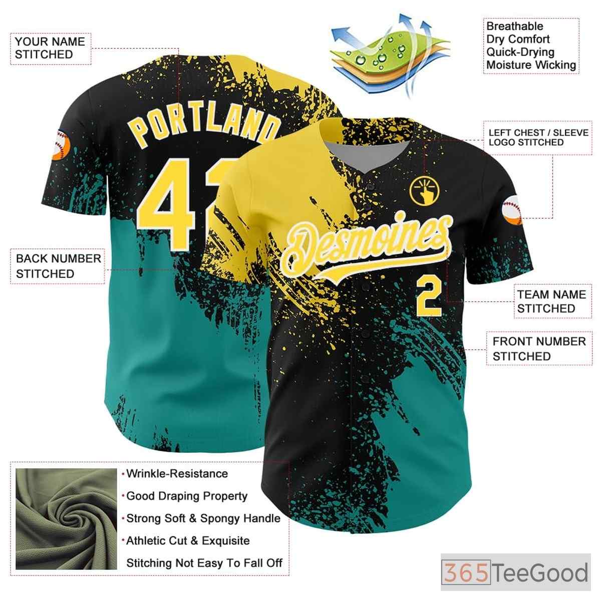 Black & Yellow Baseball Jersey Tee - Personalized with Stitched Name & Number