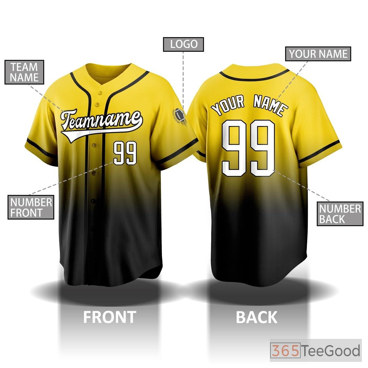 Black & Yellow Baseball Jersey Tee for Men & Women - Personalize Your Name & Number