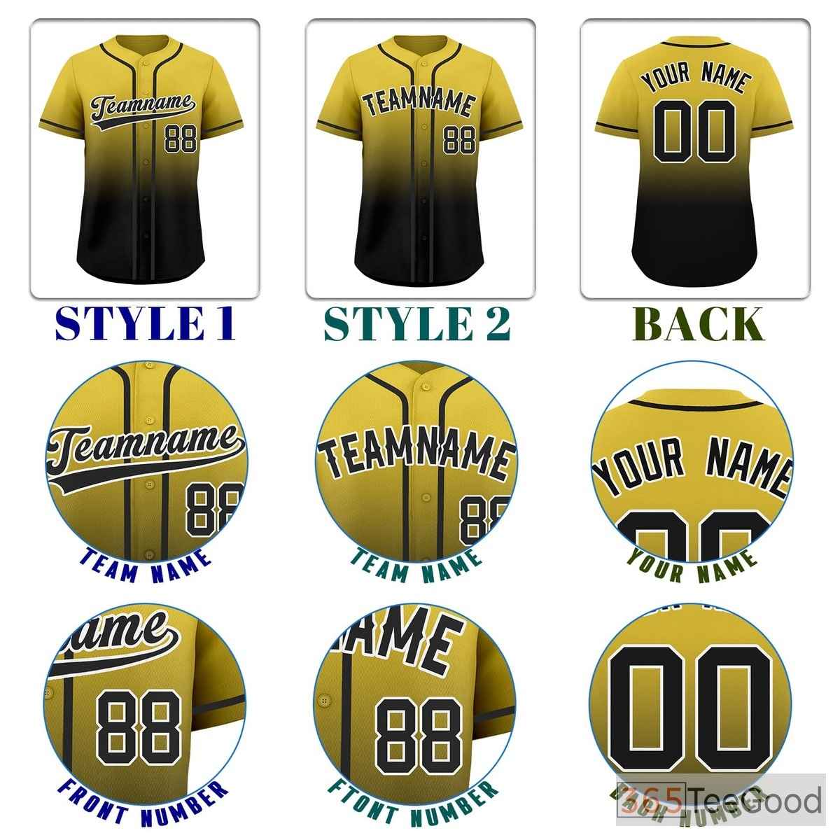 Black & Yellow Baseball Jersey Tee for Men & Women - A core for custom apparel
