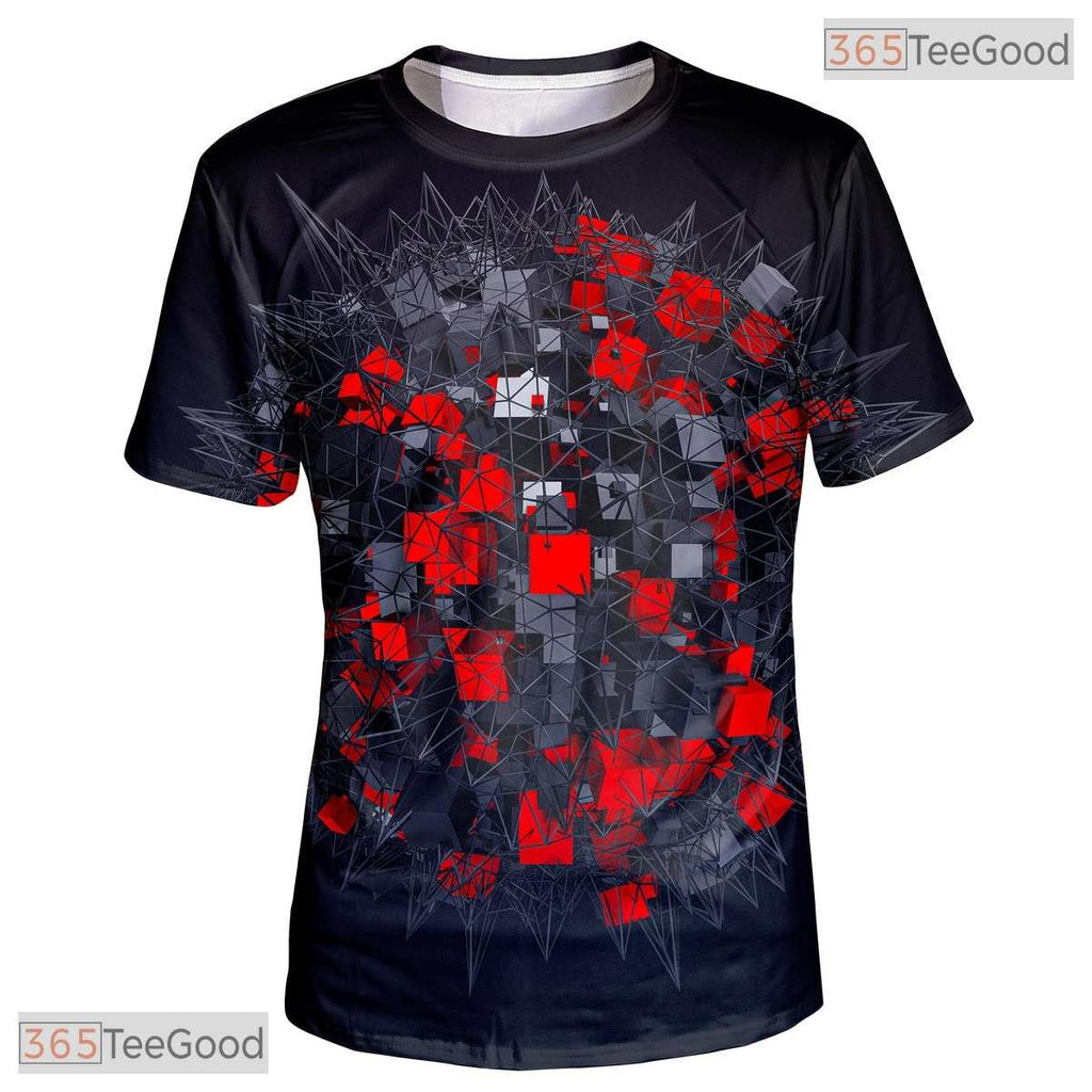 Black Geometric Graphic Design 3D Printed Casual Crewneck Unisex T-Shirt Youthful