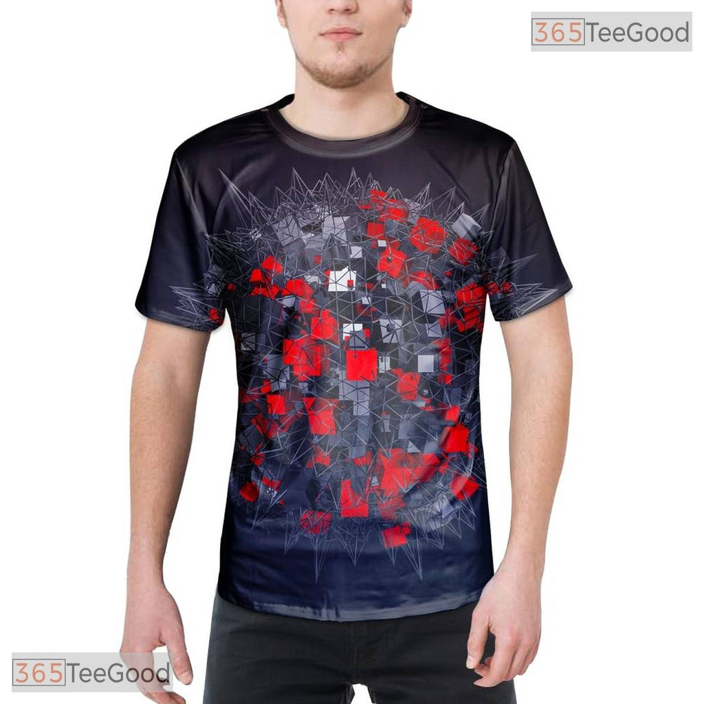 Black Geometric Graphic Design 3D Printed Casual Crewneck Unisex T-Shirt Youthful